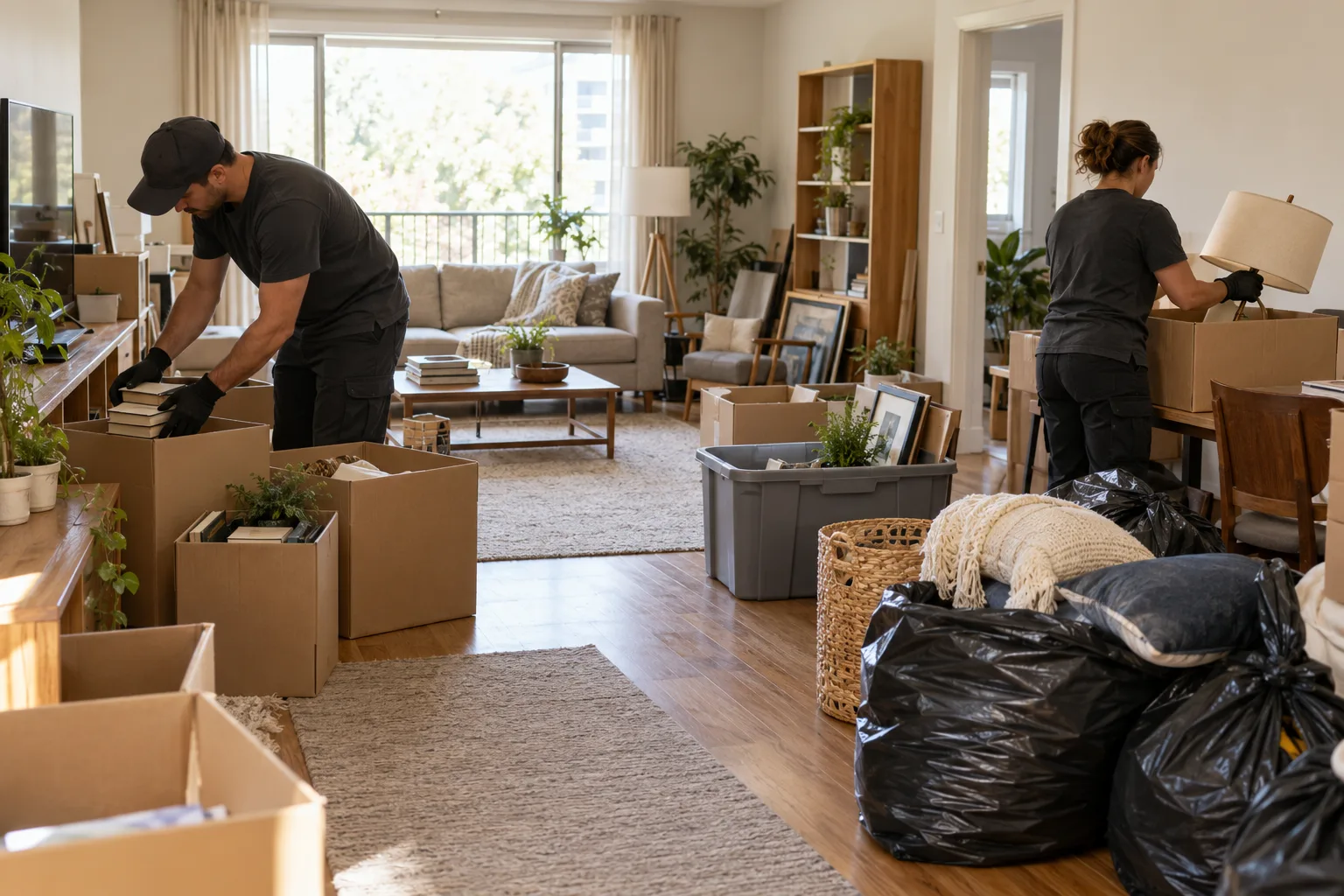 Apartment items sorted into practical groups before removal